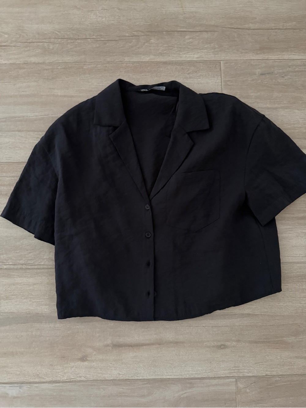 Zara Black V-Neck Button Shirt